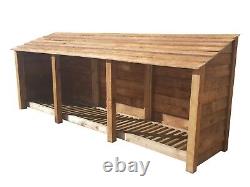 Triple Bay 4ft Outdoor Wooden Log Store, Fire Wood Garden Shed, Clearance Range