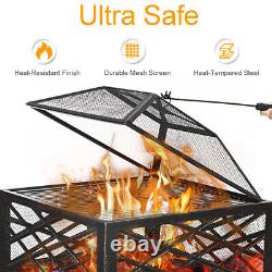 UK Outdoor Garden Fire Pit BBQ Firepit Brazier Square Table Stove Patio Heater