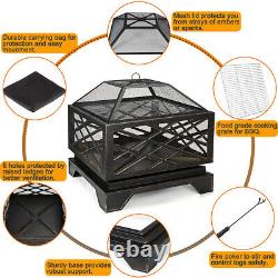UK Outdoor Garden Fire Pit BBQ Firepit Brazier Square Table Stove Patio Heater