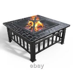 VOUNOT Fire Pit Square Firepit Table Brazier Garden Patio Heater Camping Outdoor