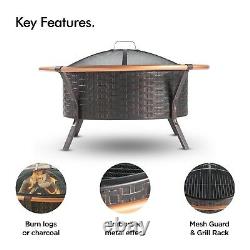 VonHaus Copper Rim Fire Pit with Grill Rack, Spark Guard and Poker