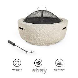 VonHaus Fire Pit Faux Concrete Round Shape MgO Material with BBQ Grill