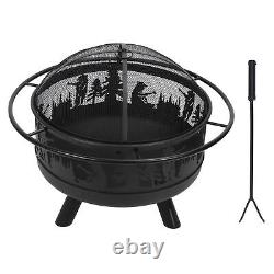 Wrought Iron Fire Pit Animal Patterns Wood Burning Fireplace For Outdoor Patio