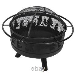 Wrought Iron Fire Pit Animal Patterns Wood Burning Fireplace For Outdoor Patio