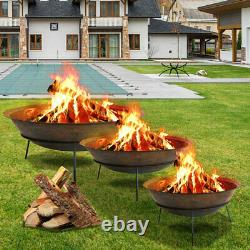 XL 100cm Iron Steel Fire Pit Bowl Patio Garden Wood Burning Round Heater Firepit