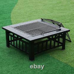 XL 81cm Square Fire Pit Bbq Outdoor Garden Deck Table Stove Patio Heater & Grill