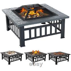 XL 81cm Square Fire Pit Bbq Outdoor Garden Deck Table Stove Patio Heater & Grill
