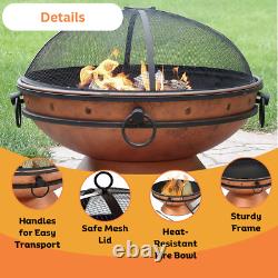 XLarge BBQ Fire Pit Outdoor Garden Log Burner Grill Charcoal Heavy Duty Round