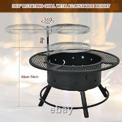 2-en-1 Fireplace Fire Bowl Fire Bowl Extérieur Avec Grille De Barbecue Pivotante