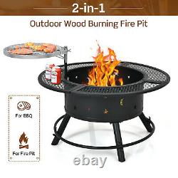 2-en-1 Fireplace Fire Bowl Fire Bowl Extérieur Avec Grille De Barbecue Pivotante
