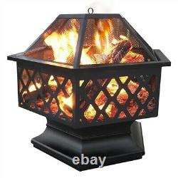 61cm Extérieur En Fer Fire Bowl Pit Garden/backyardbbq/camping Bonfire Patio Heater