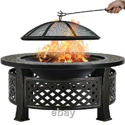 81cm Extérieur Round Fire Pit Fire Bowl Garden Patio Heater Bbq Grill Avec Poker