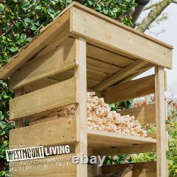 Abri de jardin étroit en bois pour le stockage de bois de chauffage en extérieur avec couverture en bois traité Tanalised