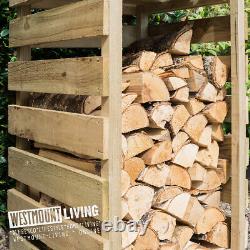 Abri de jardin étroit en bois pour le stockage de bois de chauffage en extérieur avec couverture en bois traité Tanalised