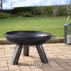 Basin de Feu Caldera en Métal Brossé pour Jardin Terrasse Extérieur Brûleur de Bois en Rondins