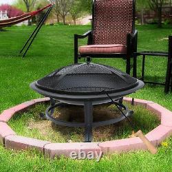 Black Fire Pit Grill Fire Bowl Chimenea Garden Bbq Outdoor Patio Heater Round