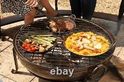 Bol à feu indien recyclé de 60 cm avec support bas et grille / Foyer fait main Kadai