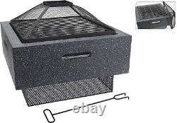 Bol de feu carré Pit 52cm Jardin Patio Chauffage extérieur Brasero Barbecue Rack