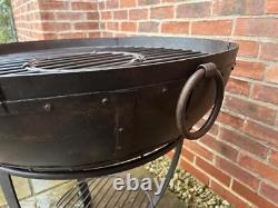 Bol de foyer Iron Indian Kadai de 80 cm de diamètre avec support et grille de cuisson BBQ