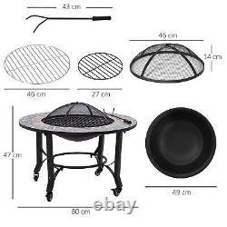 Bol de foyer extérieur 2-en-1 sur roues, chauffage de patio et grill BBQ de cuisson, Mosaïque