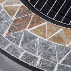 Bol de foyer extérieur 2-en-1 sur roues, chauffage de patio et grill BBQ de cuisson, Mosaïque