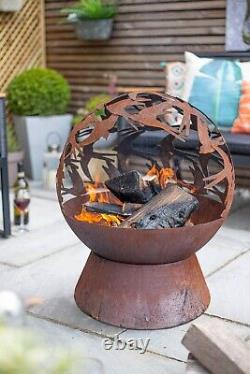 Brasero Globe en acier oxydé avec des hirondelles chauffage extérieur 61x50x50 cm