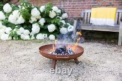 Brûleur de journal de jardin chauffant de patio de fosse de feu extérieur en acier Corten avec jambes carrées de 60 cm