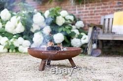 Brûleur de journal de jardin chauffant de patio de fosse de feu extérieur en acier Corten avec jambes carrées de 60 cm