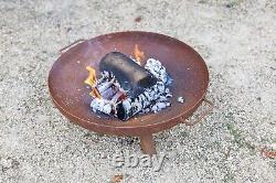 Brûleur de journal de jardin chauffant de patio de fosse de feu extérieur en acier Corten avec jambes carrées de 60 cm