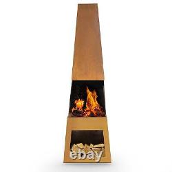 Chiminea Fire Pit, extérieur, rangement du bois en acier Corten