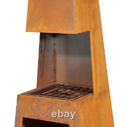 Chiminea Fire Pit, extérieur, rangement du bois en acier Corten