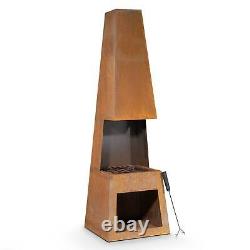 Chiminea Fire Pit, extérieur, rangement du bois en acier Corten