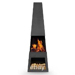 Chiminea Fire Pit, extérieur, rangement du bois en acier noir