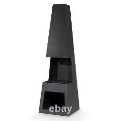 Chiminea Fire Pit, extérieur, rangement du bois en acier noir