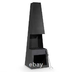 Chiminea Fire Pit, extérieur, rangement du bois en acier noir