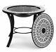 Dark Grey Mosaic Firepit Bbq Table 3-en-1 Fire Pit Barbecue Grill Garden Outdoor