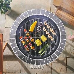 Dark Grey Mosaic Firepit Bbq Table 3-en-1 Fire Pit Barbecue Grill Garden Outdoor