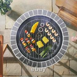 Dark Grey Mosaic Tile Firepit Bbq Table Fire Pit Barbecue Grill Garden Outdoor