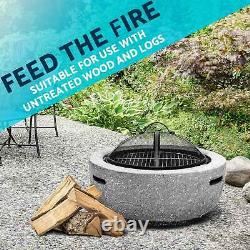 Dellonda Round Mgo Fire Pit Avec Barbecue Grill, Ø60cm, Écran De Mesh De Sécurité