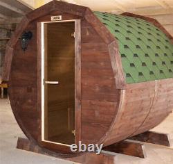 Deluxe Outdoor Barrel Sauna Plein Mur De Verre Arrière Heater M3 Chauffage Au Feu De Bois