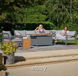 Ensemble de coin de jardin gris à 7 places avec canapé, fauteuil, table de foyer et mobilier d'extérieur