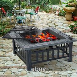 Extérieur 3 En 1 Barbecue Brazier Fire Pit Garden Heater Square Table Firepit Stove