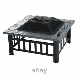 Fire Pit Bbq Firepit 3 In1 Fire Pit Brazier Square Patio Heater Outdoor Garden
