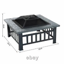 Fire Pit Bbq Firepit Brazier Outdoor Garden Square Table Stove Patio Heater 81cm
