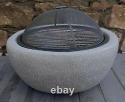 Fire Pit Bbq Grill Mgo Garden Patio Large Grey Concrete Effect Fire Bowl & Cover