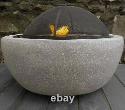 Fire Pit Bbq Grill Mgo Garden Patio Large Grey Concrete Effect Fire Bowl & Cover