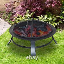 Fire Pit Heater Brazier Round Garden Cover Metal Black 30 Outdoor