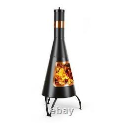 Firepit Heater Garden Fireplace Patio Extérieur Fire Bowl Acier Inoxydable Noir