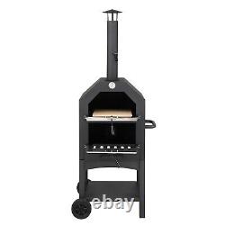 Four à pizza en bois avec pelle en pierre, grille et support pour barbecue en extérieur pour le jardin et le camping.