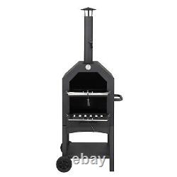 Four à pizza en bois avec pelle en pierre, grille et support pour barbecue en extérieur pour le jardin et le camping.